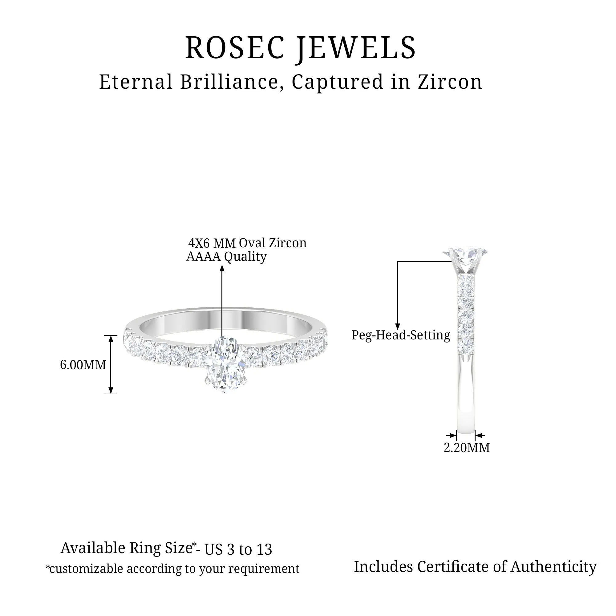 1.25 CT Zircon Solitaire Ring with Side Stones