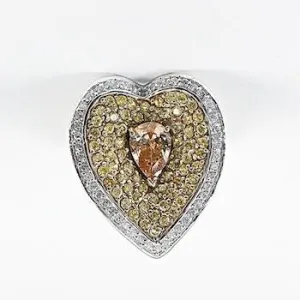 Large Heart Shape Multi Color CZ Silver Ring